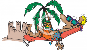 Cartoon of a Man Lounging on the Beach - Royalty Free Clipart Picture