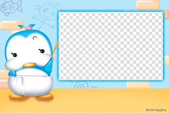 Cartoon Penguin, Blue Frame transparent background PNG clipart