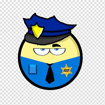 Cartoon people, blue and yellow police sticker transparent background PNG clipart