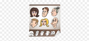Cartoon People Heads Set Illustration Wall Mural • - Historieta De Mujeres