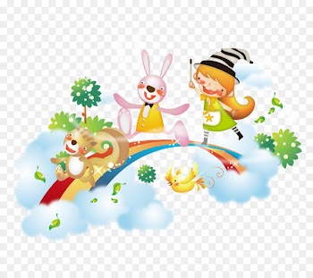Cartoon Photography Drawing Illustration - Little witch to catch small animals rainbow 