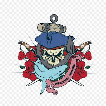 Cartoon Piracy Illustration - Vector sharks and pirates skull 