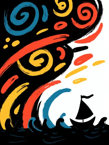 Cartoon Pirate Sailing Through a Stormy Sea Cartoon Pirate Sailing Through a Stormy Sea