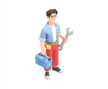 Cartoon Plumber Character with Wrench Cartoon Plumber Character with Wrench