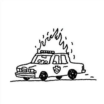 Cartoon Police Car on Fire