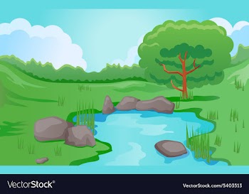 Cartoon pond scene vector image