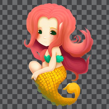 Cartoon red haired mermaid PNG transparent