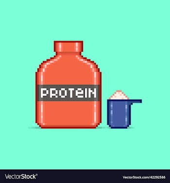 cartoon red protein can and scoop of powder