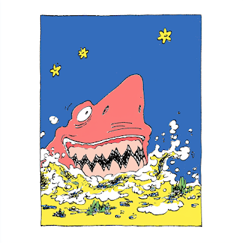 Cartoon Shark Amidst Colorful Waves