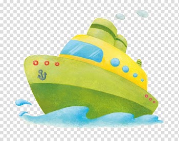 Cartoon Ship Illustration, Cartoon hand painted colored green ship transparent background PNG clipart