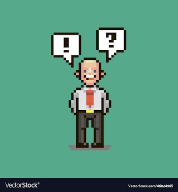 cartoon smiling guy exclamation mark and question