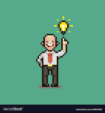cartoon smiling guy glows a light bulb
