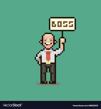 cartoon smiling guy inscription boss