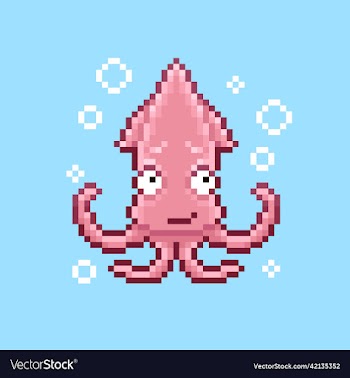 cartoon smiling modest cute squid looking up