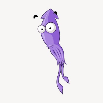 Cartoon squid collage element, sea | Free PSD - rawpixel