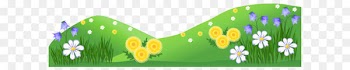 Cartoon Summer Wallpaper - Grass Ground with Flowers Clipart 