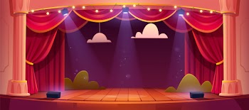 Cartoon theater stage with red curtains Free Vector
