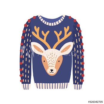 Cartoon ugly Christmas sweater with deer head image isolated on white background