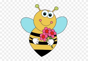Cartoon Valentine's Bee With Flowers - Bees And Flowers Clipart