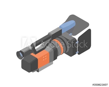 Cartoon videography equipment for shooting video or film production isometric vector illustration