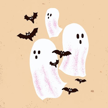 Cartoon white ghosts vector with bats cute… | Free stock illustration | High Resolution graphic