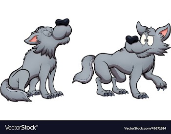 cartoon wolf howling and looking