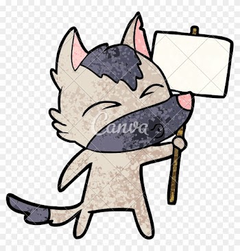 Cartoon Wolf With Protest Sign - Huilende Wolf Tekenen Kop