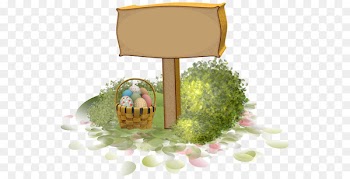 Cartoon Wood - Cartoon wooden sign and basket eggs 