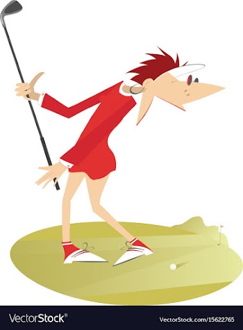 Cartoon young woman playing golf vector image