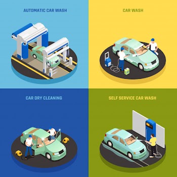 Carwash concept icons set with self service car wash symbols isometric isolated Free Vector