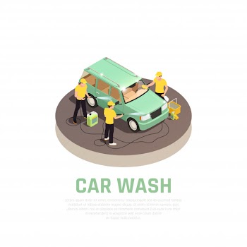 Carwash isometric consept with car wash service symbols Free Vector