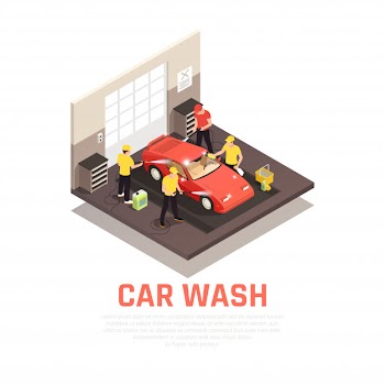 Carwash isometric consept with self service and automatic car wash symbols Free Vector