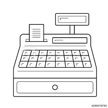 Cash register vector line icon isolated on white background