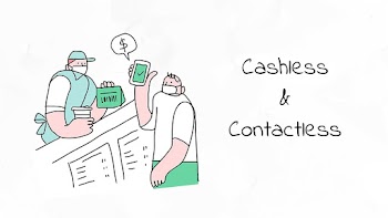 Cashless & Contactless payment psd new normal lifestyle doodle poster