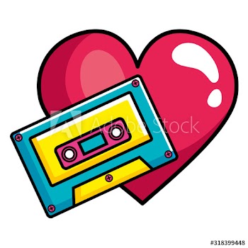 cassette music with heart pop art style design