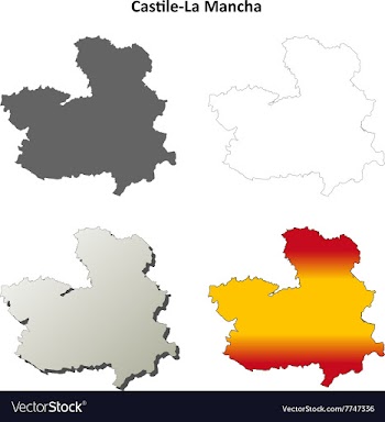 Castile-La Mancha blank outline map set vector image