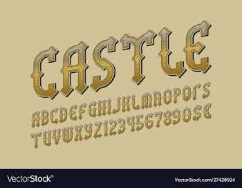 Castle golden alphabet with numbers and currency vector image