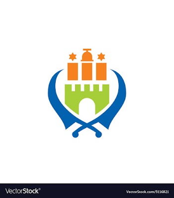  					Castle sword emblem logo vector image														