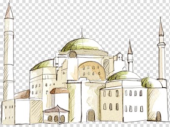 Castle Watercolor painting Illustration, Hand-painted cartoon castle houses transparent background PNG clipart