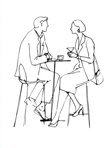 Casual Business Conversation in Minimalist Line Art Casual Business Conversation in Minimalist Line Art