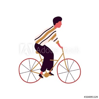 Casual colorful male riding city bicycle vector flat illustration