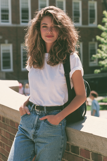 Casual Female College Student on Campus in Spring 1995
