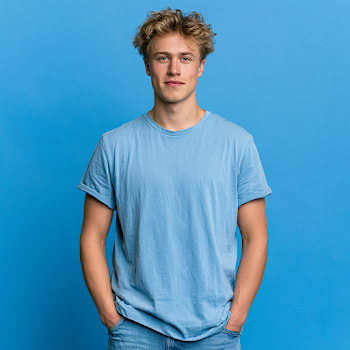 Casual Young Caucasian Man in Blue