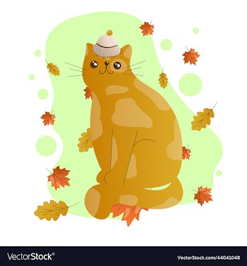 cat and autumn the kitten sits on the fallen
