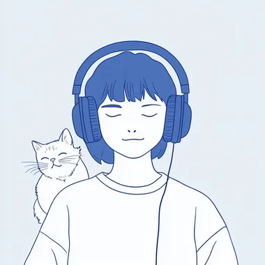 Cat and Music: Minimalist Line Art Illustration Cat and Music: Minimalist Line Art Illustration