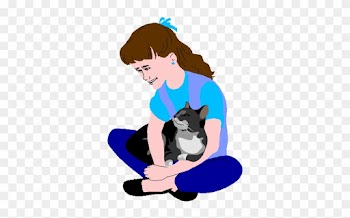 Cat Attachment Cartoon Of Seated Girl Holding Her Cat - Girl And A Cat Cartoon