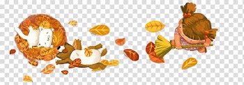 Cat , Autumn leaves transparent background PNG clipart