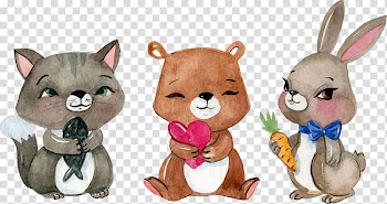Cat, bear, and rabbit illustration, Wedding invitation Paper Party Birthday, hand-painted watercolor illustration Small animals transparent background PNG clipart