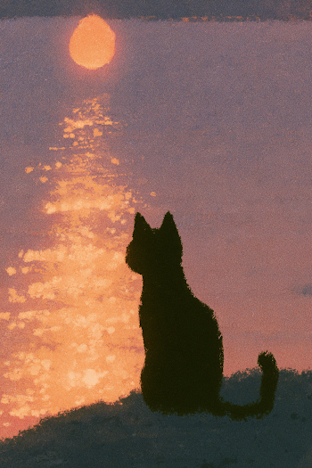 Cat by the Sea at Sunset