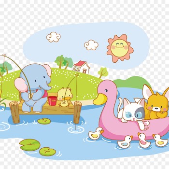 Cat Cartoon Cuteness Animal - Elephant Fishing 